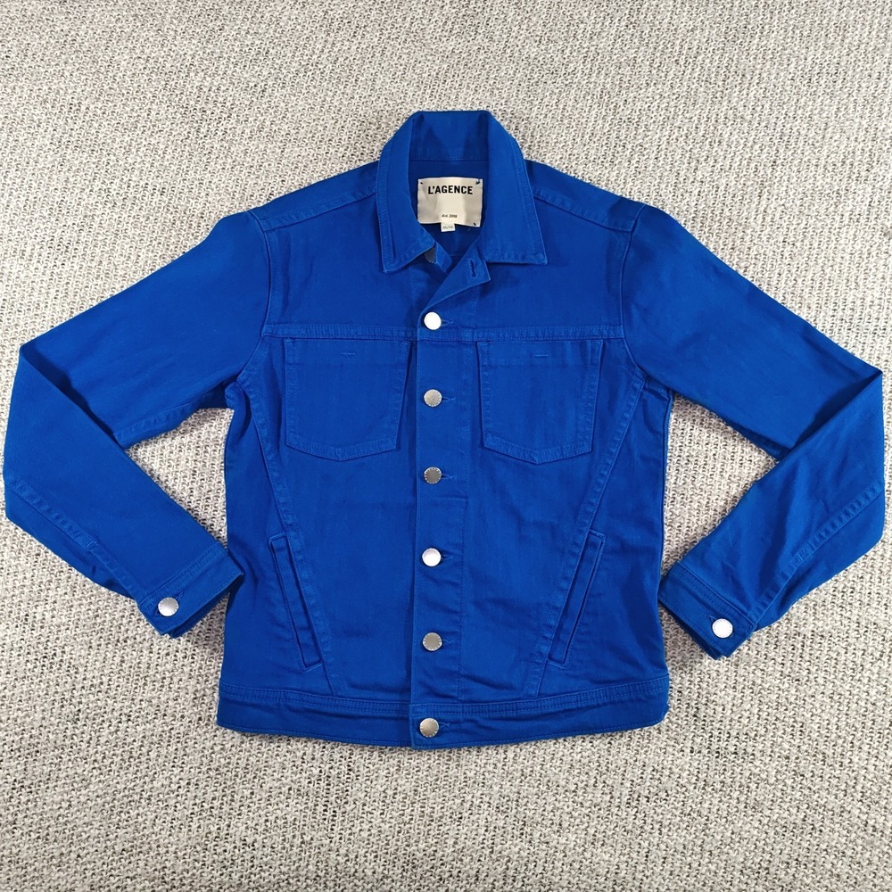L'Agence‎ Button Down Jacket Women's XS Princess Blue Classic Cotton Long Sleeve